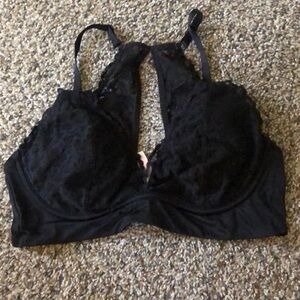 VS PINK Black Padded Lace Bandeau Bra w/Keyhold back